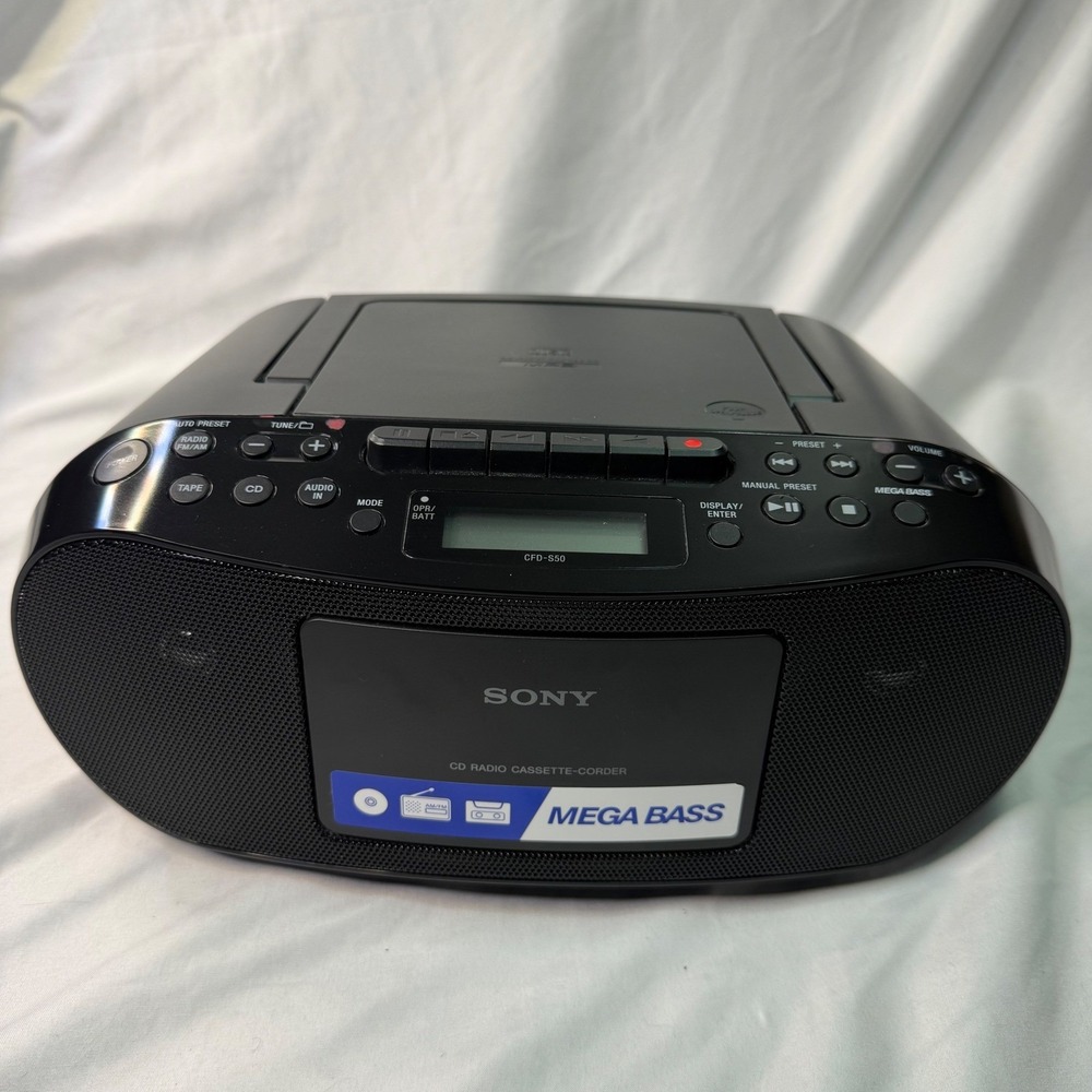 Sony CD Radio Cassette Corder Boombox Mega Bass Black Portable Player WORKS